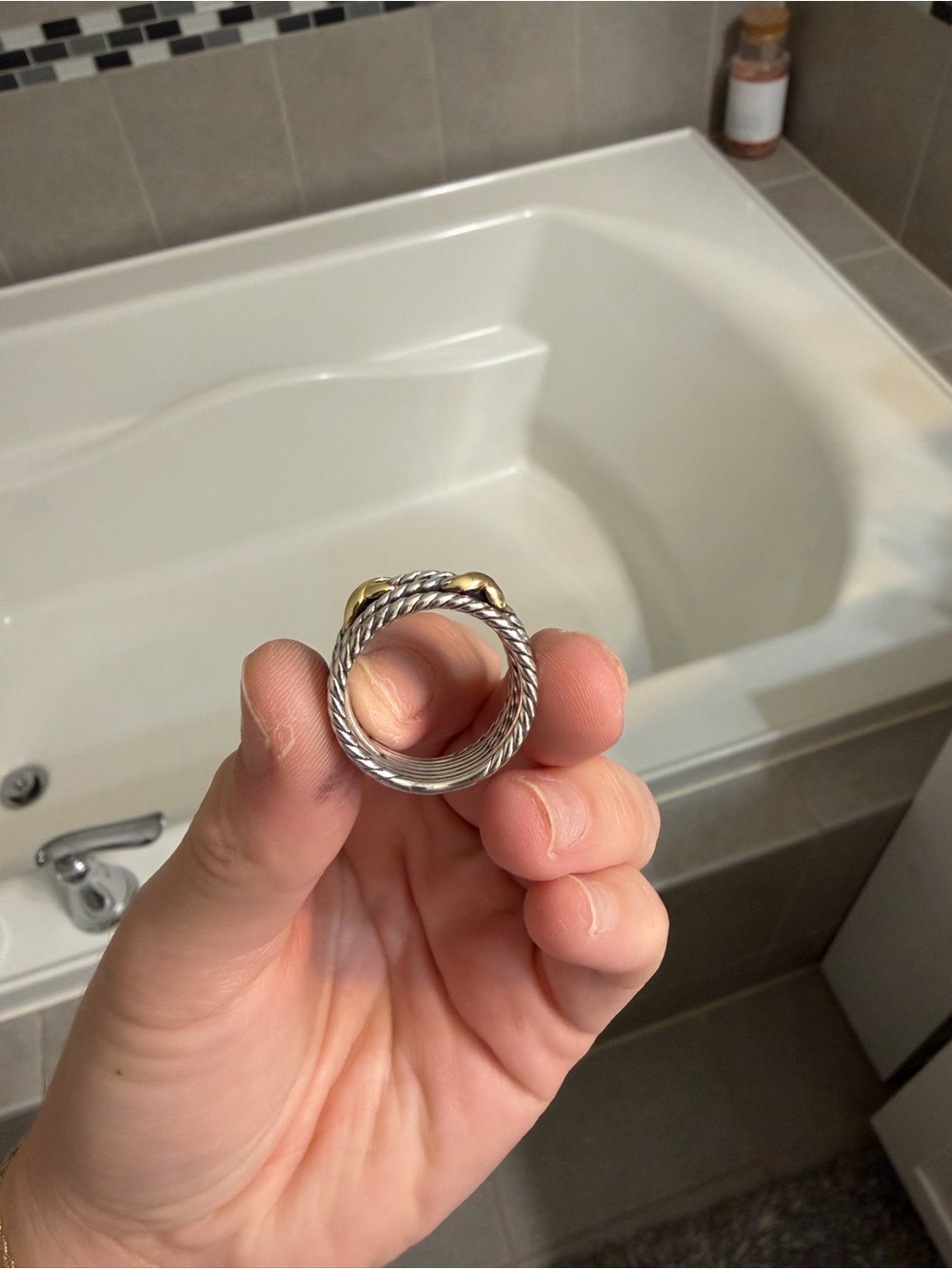 David Yurman Two-Tone Twisted Cable Ring with Gold Accents - Picture 4 of 7